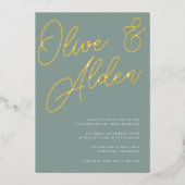 Eucalyptus | Gold Script Wedding Folie Uitnodiging (Voorkant)