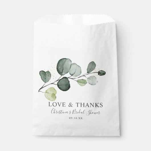 Eucalyptus Gold Splatter Waterverf Vrijgezellenfee Bedankzakje (Voorkant)