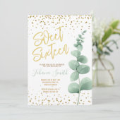 Eucalyptus Gold Sweet Sixteen uitnodiging op zater (Staand voorkant)