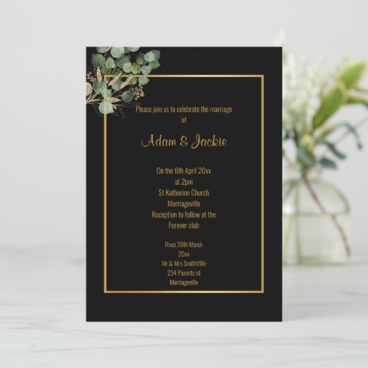 EUCALYPTUS GOLD TRIM ELEGANT WEDING 2 KAART (Staand voorkant)
