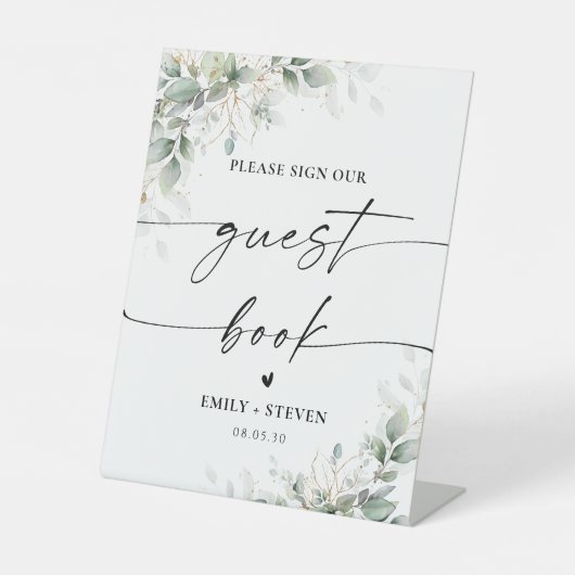 Eucalyptus Gold Vrijgezellenfeest Gastenboek teken Reclamebord Met Voetstuk (Voorkant)