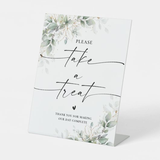 Eucalyptus Gold Vrijgezellenfeest Neem een traktat Reclamebord Met Voetstuk (Voorkant)