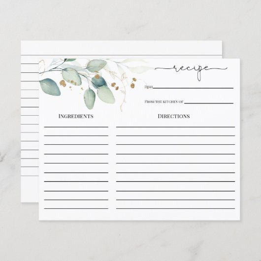 Eucalyptus Gold Vrijgezellenfeest Recipcard (Voorkant / Achterkant)
