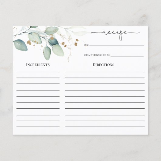 Eucalyptus Gold Vrijgezellenfeest Recipcard (Voorkant)