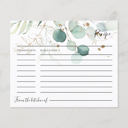 Eucalyptus Gold Vrijgezellenfeest Recipe Kaart (Voorkant)