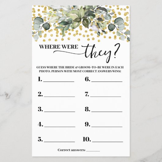 Eucalyptus Gold Waar waren ze douchen spel Kaart (Voorkant)