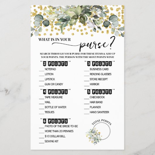 Eucalyptus Gold Wat is er in Purse Shower Game Kaa Flyer (Voorkant)