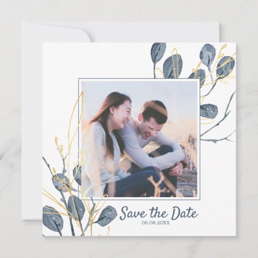 Eucalyptus & Gold Waterverf Tuin Opslaan Datum Kaart (Voorkant)