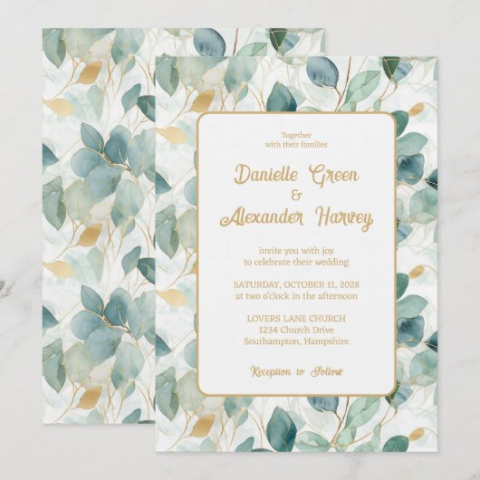 Eucalyptus Gold Waterverf Weddenschap Kaart (Voorkant / Achterkant)