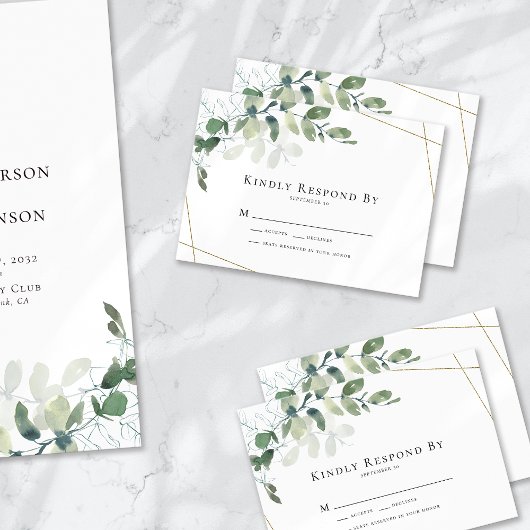 Eucalyptus Gold Wedding RSVP Kaart Notitiekaartje