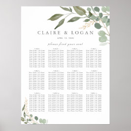 Eucalyptus Gold Wedding Seating Chart Poster
