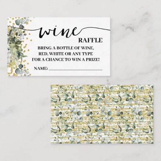 Eucalyptus Gold Wine Raffle Ticket Douche Kaart (Voorkant / Achterkant)