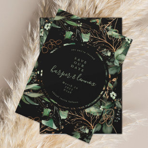 Eucalyptus Golden Boho Elegant Onyx Pampas Black Save The Date