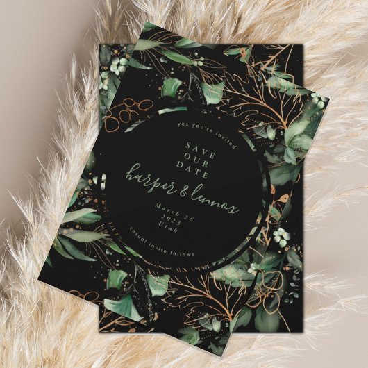 Eucalyptus Golden Boho Elegant Onyx Pampas Black Save The Date