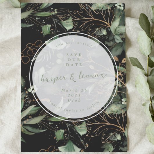 Eucalyptus Golden Boho Elegant Onyx Pampas Black Save The Date