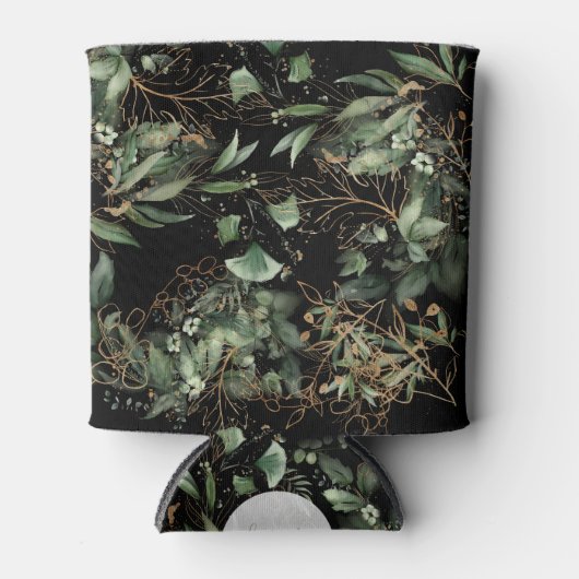 Eucalyptus Golden Boho Elegant Onyx Zwart Bruiloft Blikjeskoeler (Voorkant)