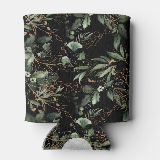 Eucalyptus Golden Boho Elegant Onyx Zwart Bruiloft Blikjeskoeler (Achterkant)