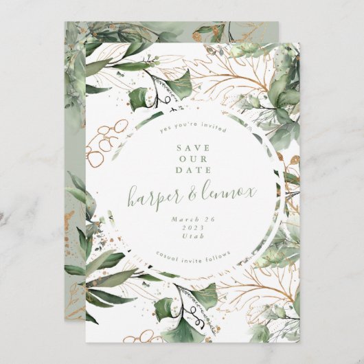 Eucalyptus Golden Boho Modern Herfst Pampas Circle Save The Date (Voorkant / Achterkant)