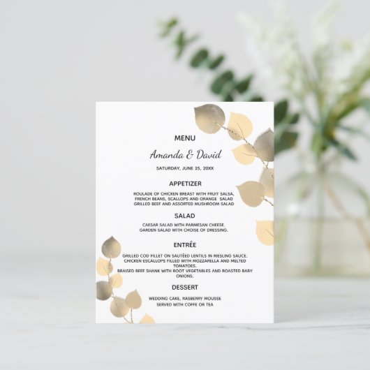 Eucalyptus golden botanical Weddenschap Menu (Staand voorkant)