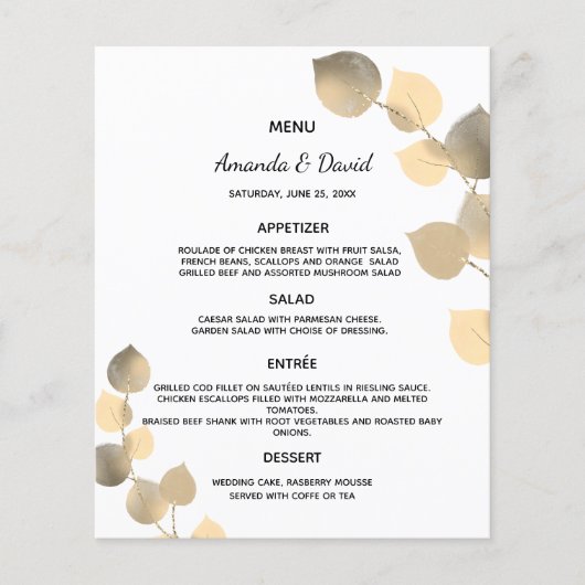 Eucalyptus golden botanical Weddenschap Menu (Voorkant)