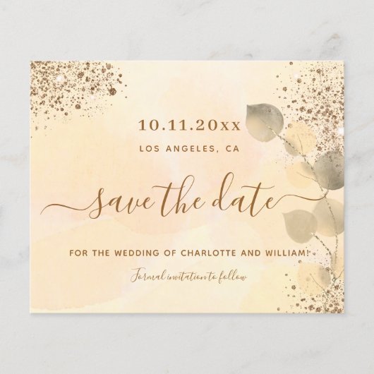 Eucalyptus golden budget bruiloft behalve datum flyer (Voorkant)