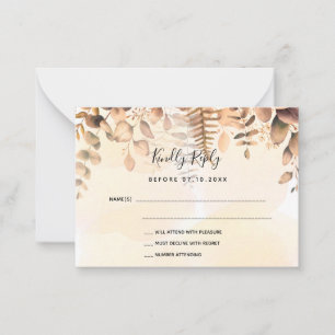 Eucalyptus golden fall bruiloft RSVP Note Kaart Notitiekaartje