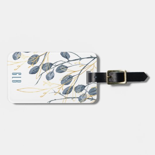 Eucalyptus Golden Garden Floral Monogram Label Bagagelabel (Voorkant horizontaal)