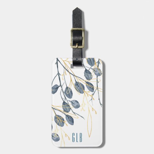 Eucalyptus Golden Garden Floral Monogram Label Bagagelabel (Voorkant verticaal)