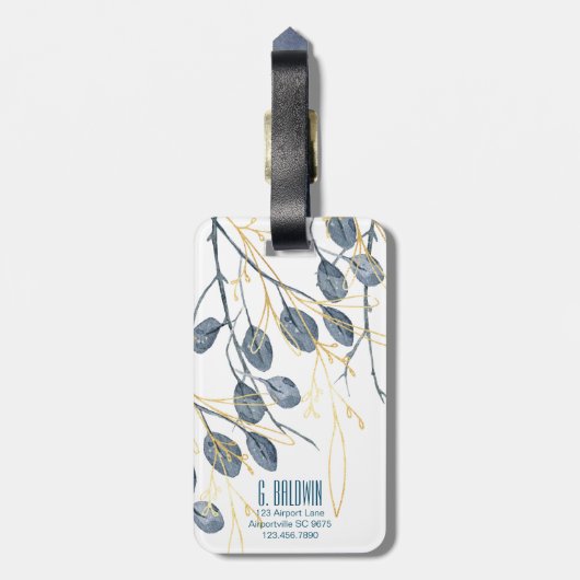Eucalyptus Golden Garden Floral Monogram Label Bagagelabel (Achterkant verticaal)