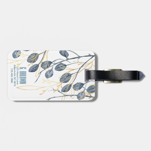 Eucalyptus Golden Garden Floral Monogram Label Bagagelabel (Achterkant horizontaal)