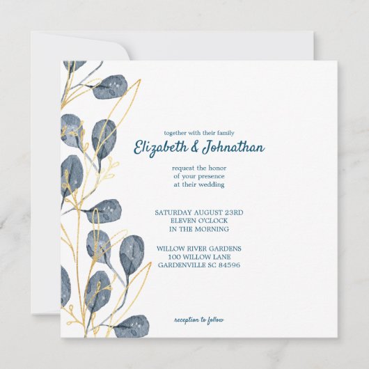 Eucalyptus Golden Garden Floral Wedding Kaart (Voorkant)