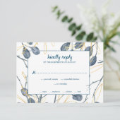 Eucalyptus Golden Garden Floral Wedding RSVP Kaartje (Staand voorkant)