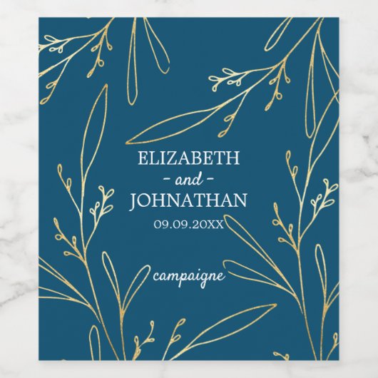 Eucalyptus Golden Garden Floral Wedding Wijn Etiket (Enkel label)