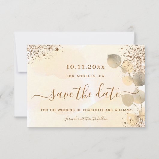 Eucalyptus golden glitter bruiloft behalve de datu aankondiging (Voorkant)