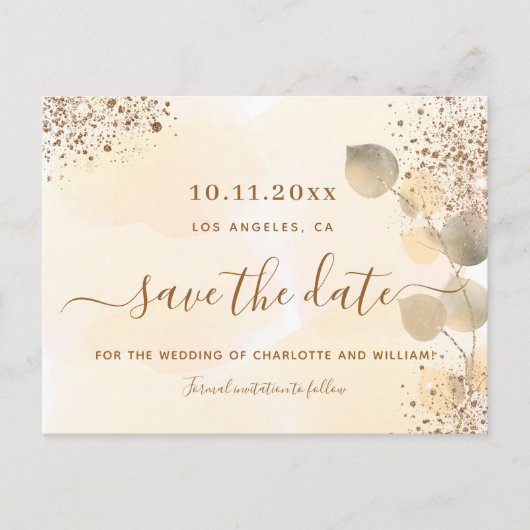 Eucalyptus golden glitter bruiloft behalve de datu aankondigingskaart (Voorkant)