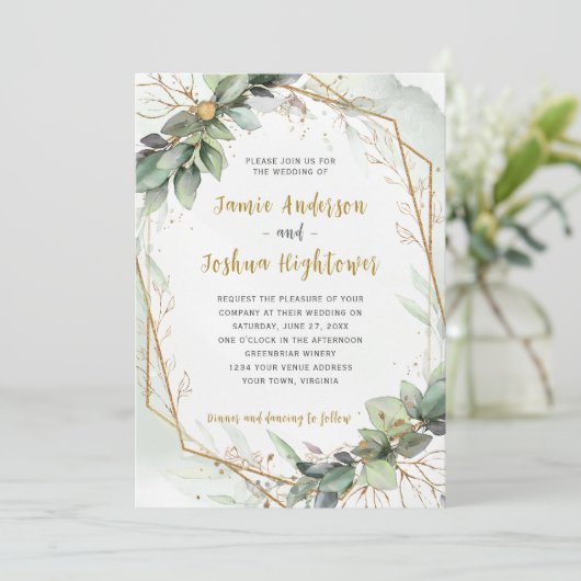 Eucalyptus Golden Greenery Wedding Kaart (Staand voorkant)