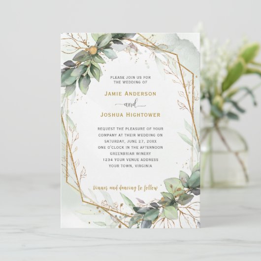 Eucalyptus Golden Greenery Wedding Kaart (Staand voorkant)