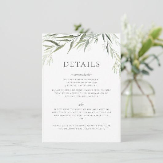 Eucalyptus gom bladeren groen bruiloft informatiekaartje (Staand voorkant)