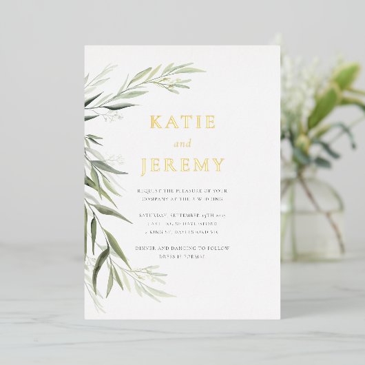 Eucalyptus gom laat groen bruiloft uitnodiging (Staand Voorkant)