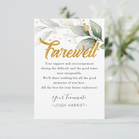 Eucalyptus Goodbye cowerker afscheidskaart Bedankkaart (Staand voorkant)