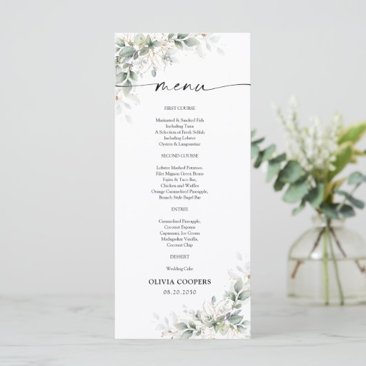 Eucalyptus Goud Baby shower Menu (Staand voorkant)