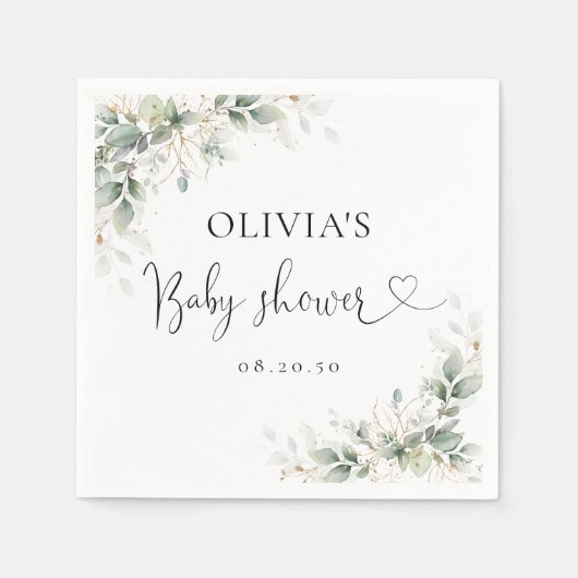 Eucalyptus Goud Baby shower Papier Servet (Voorkant)