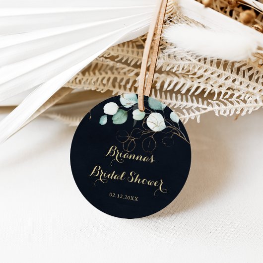 Eucalyptus Goud Bloem Blauw Bruidsfeest Favor Ronde Sticker