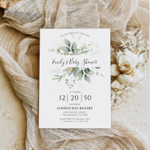 Eucalyptus Goud Bloemen Baby shower Uitnodiging