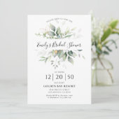 Eucalyptus Goud Bloemen Bruids Douche Uitnodiging (Staand voorkant)