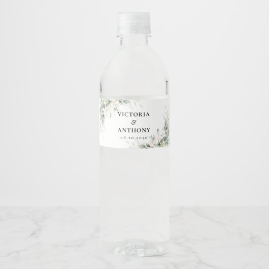 Eucalyptus Goud Bloemen Bruiloft Waterfles Etikett Waterfles Etiket (Voorkant)