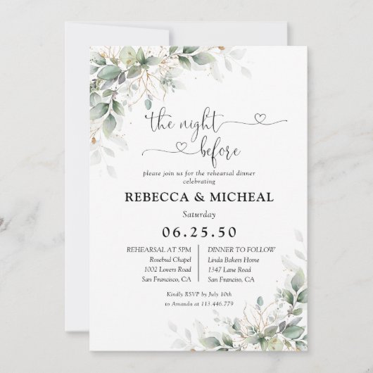 Eucalyptus Goud Bloemen De Nacht Voor Uitnodiging (Voorkant)