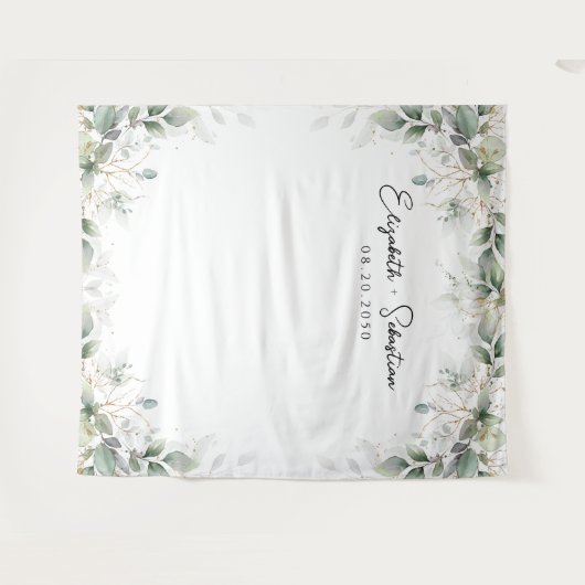 Eucalyptus Goud Bloemen Groen Bruiloft Achtergrond Wandkleed (Voorkant (horizontaal))