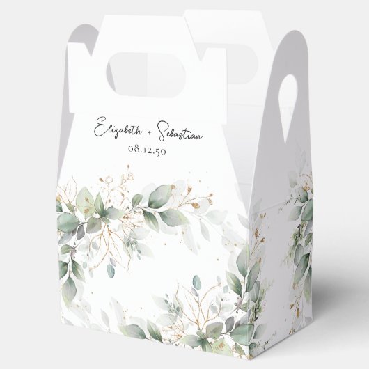 Eucalyptus Goud Bloemen Groen Bruiloft Favor Box Bedankdoosjes (Geopend)