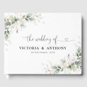 Eucalyptus Goud Bloemen Groen Bruiloft Gastenboek (Voorkant)